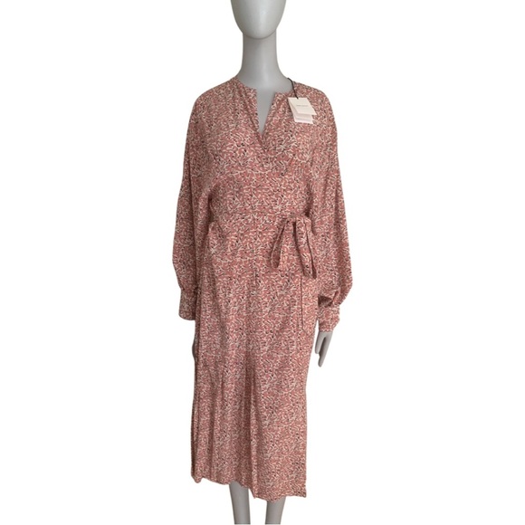 NWT ISABEL MARANT Alexandra Silk Pink Floral Print Midi Wrap Dress Pleated 38/6 - Picture 9 of 16